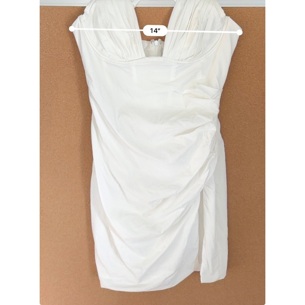 Babyboo Mini Dress Womens Size M White Ruched Side Slit V-Neck Cocktail Party - Picture 7 of 9